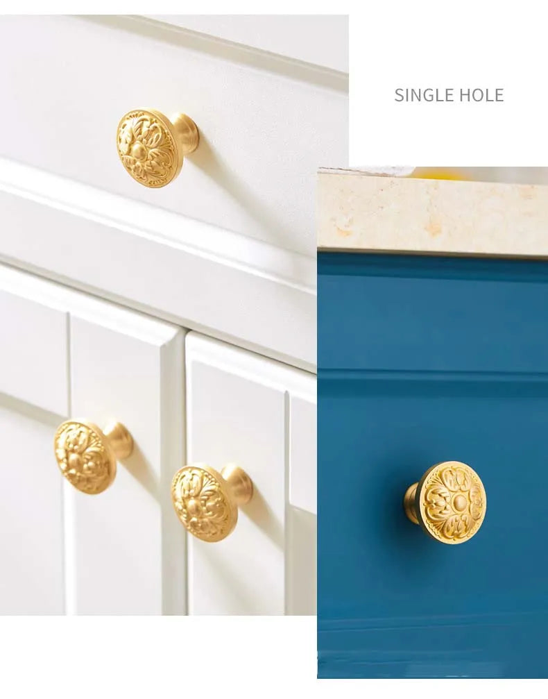 Solid Brass Door Handle Light Luxury Simple Gold European Drawer Kitchen Shoe Cabinet Wardrobe Handles Bedroom Decor Gold Knobs