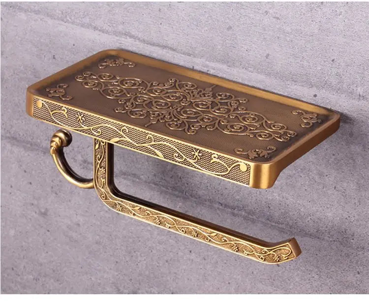 Bathroom Hardware Set  White Paper Mobile Phone Holder Space Aluminum Antique Roll Holder with Shelf Toilet Paper Box Wall Mount