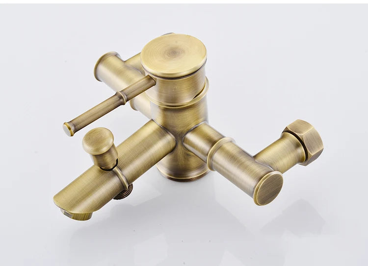 Bathroom Bamboo Bath Shower Faucets Set Bathtub Faucet Water Mixer Crane Tap Antique Bronze Finished with Hand Shower EL740