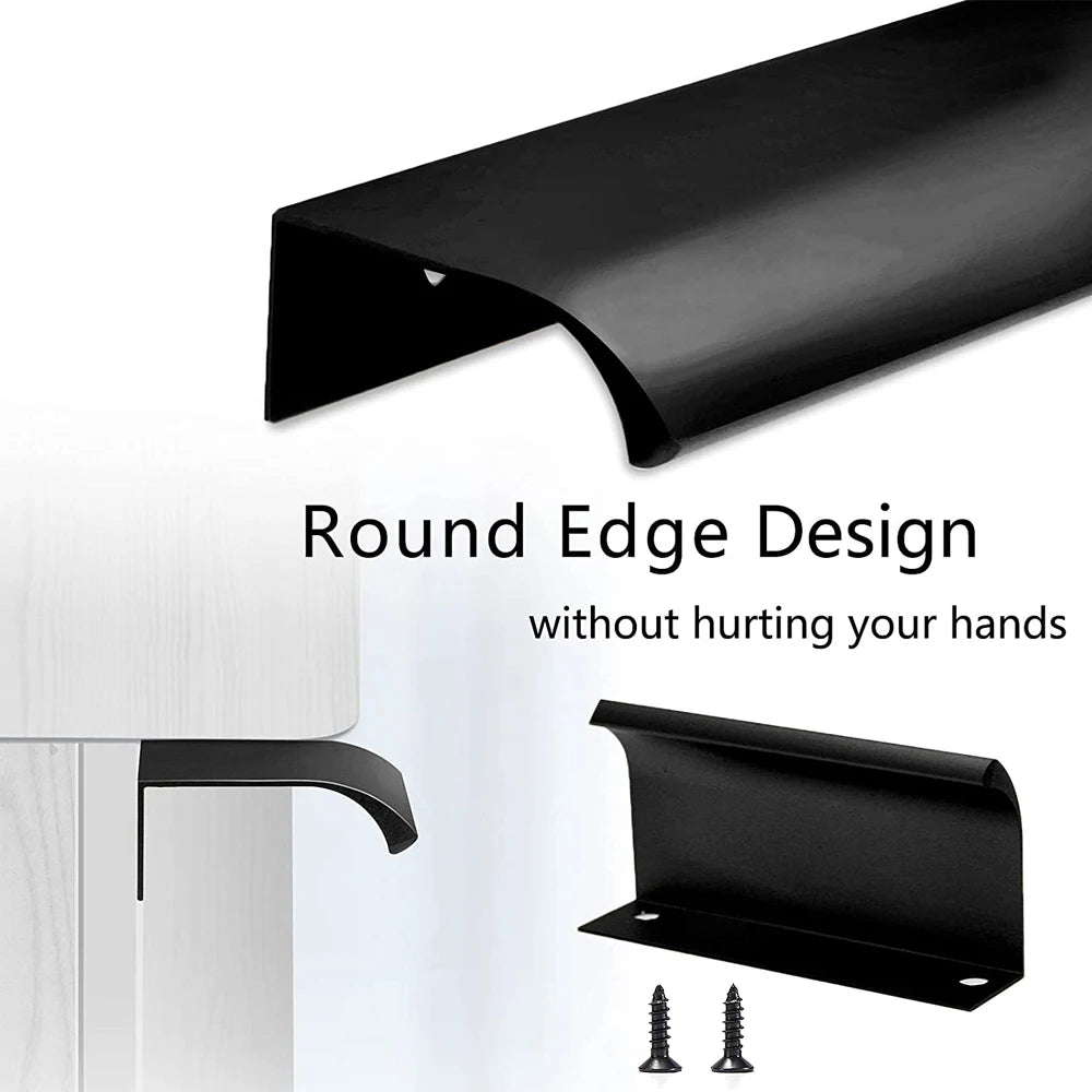 Hidden Furniture Drawer Handles Kitchen Cabinet Door Black Handle Aluminum Alloy Modern Style Finger Edge Wardrobe Pulls