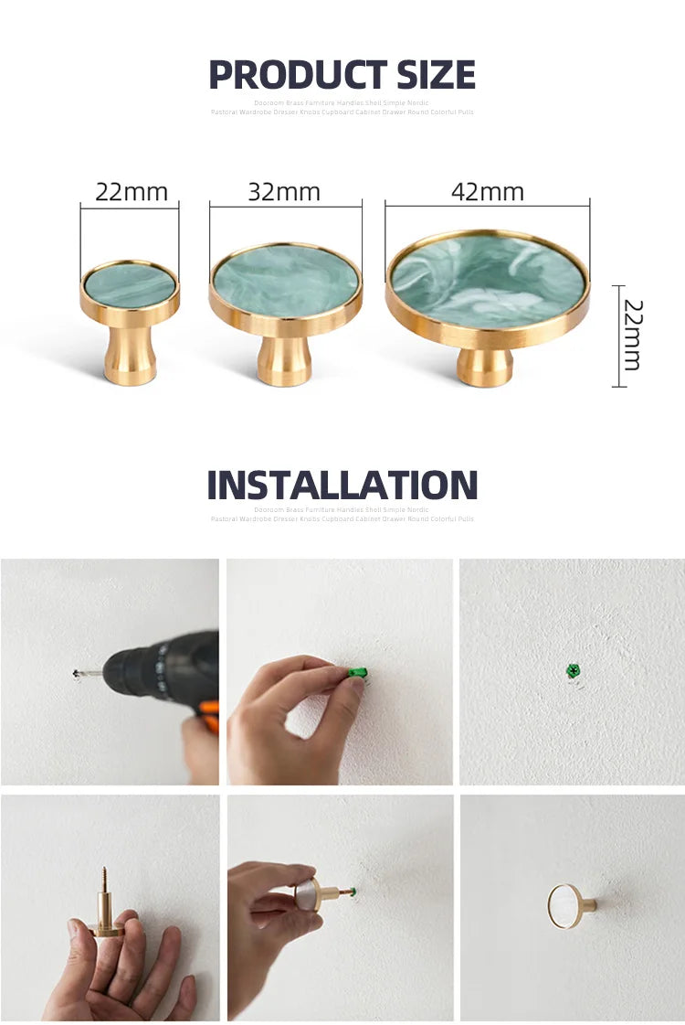 Brass Door Knobs and Handles for Cabinet  Shell Resin Elegant Furniture Handles Kitchen Cupboard Drawer Pulls Wall Hanging Hooks