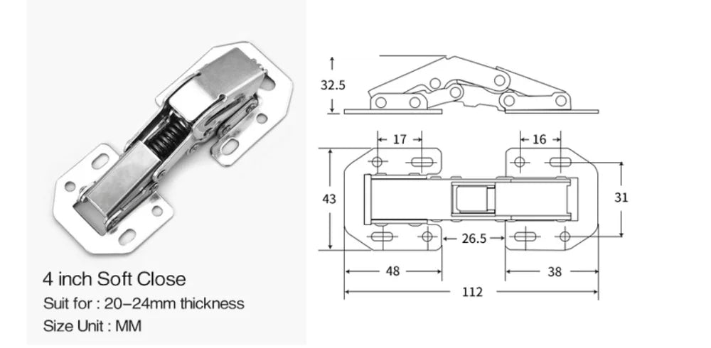 3-4 Inch 90 Degree Thicken Free Drilling Hole Cabinet Door Soft Closing Hydraulic Buffer Hinge Furniture Hardware