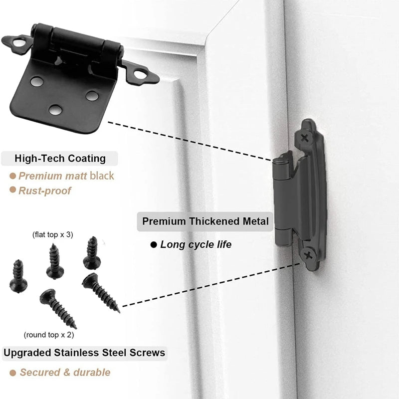 20Pcs Black Cabinet Hinges Self-Closing Hinges for Kitchen Cabinet Furniture Doors, Cabinet Door Hinges with Screws