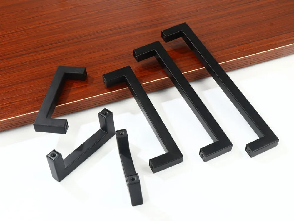 Modern Black Cabinet Handle Square Closet Drawer Cupboard Pulls Bathroom Cabinet Handles Furniture  Stainless Steel Door Knob