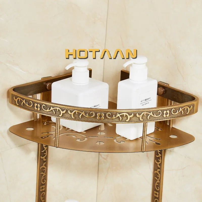 Bathroom shelf antique aluminum double layer bathroom corner shelf bathroom holder showeroom basket bathroom accessories