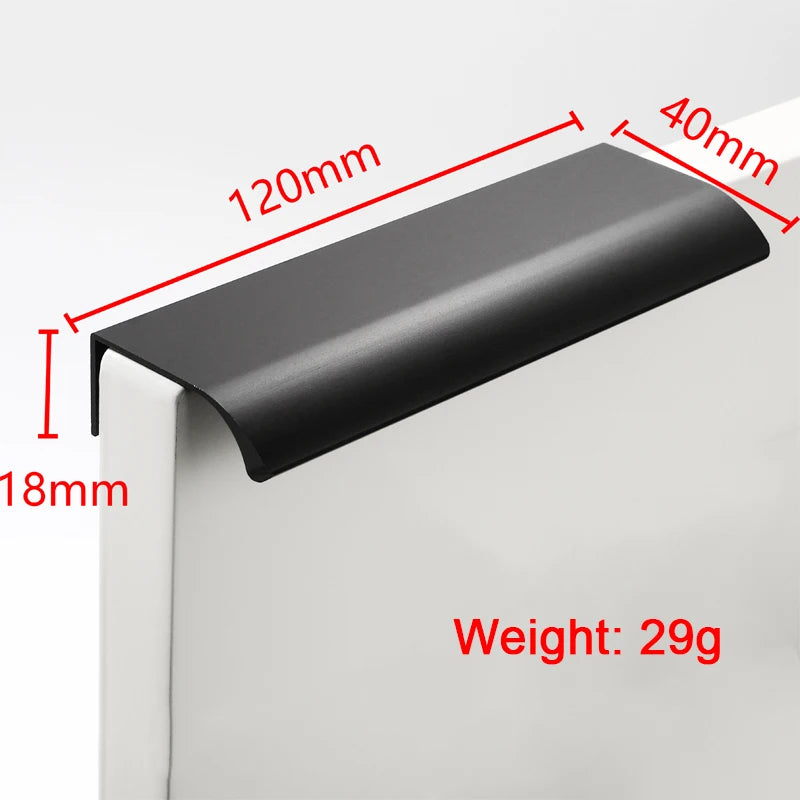 Hidden Furniture Drawer Handles Kitchen Cabinet Door Black Handle Aluminum Alloy Modern Style Finger Edge Wardrobe Pulls