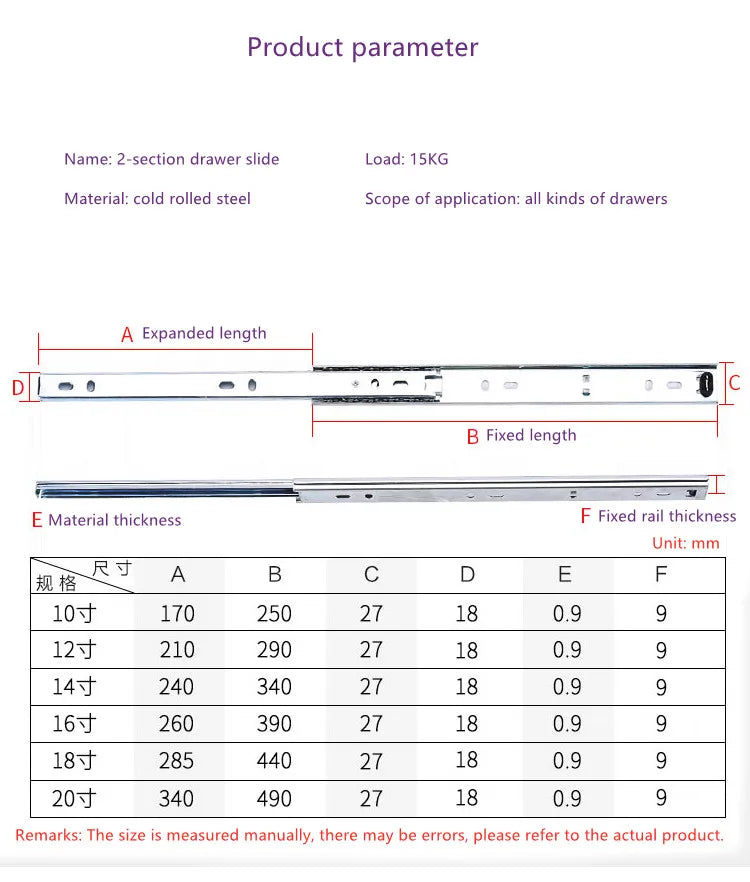 Width 27mm Drawer Track Guide Computer Desk Keyboard Tray Two Slides Mute Ball 2 Section Rail