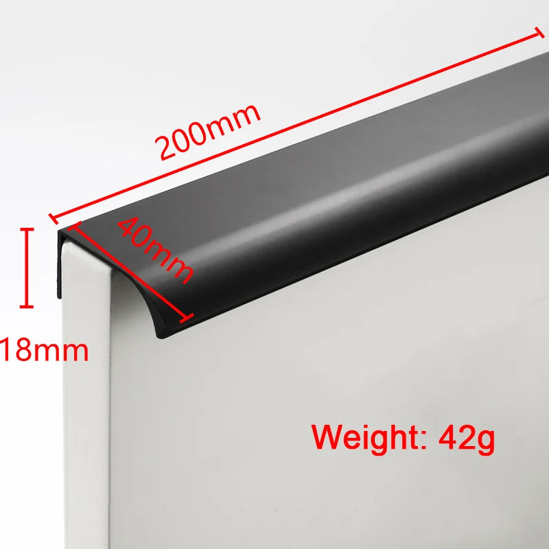 Hidden Furniture Drawer Handles Kitchen Cabinet Door Black Handle Aluminum Alloy Modern Style Finger Edge Wardrobe Pulls