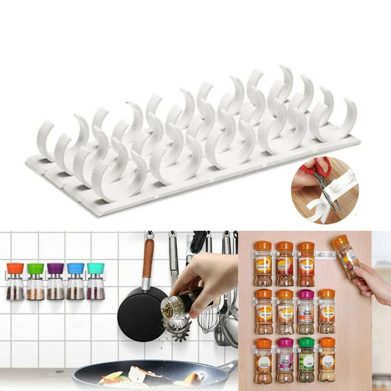 1/4 Pcs Wall Mount Home Kitchen Storage Rack Ingredient Spice Plastic Clip Rack Organizer Accessories Jars Spice Holder Tools