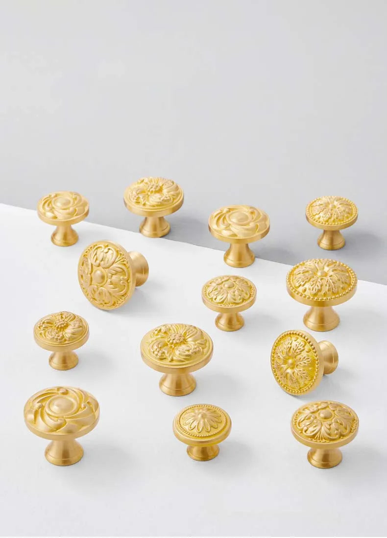 Solid Brass Door Handle Light Luxury Simple Gold European Drawer Kitchen Shoe Cabinet Wardrobe Handles Bedroom Decor Gold Knobs