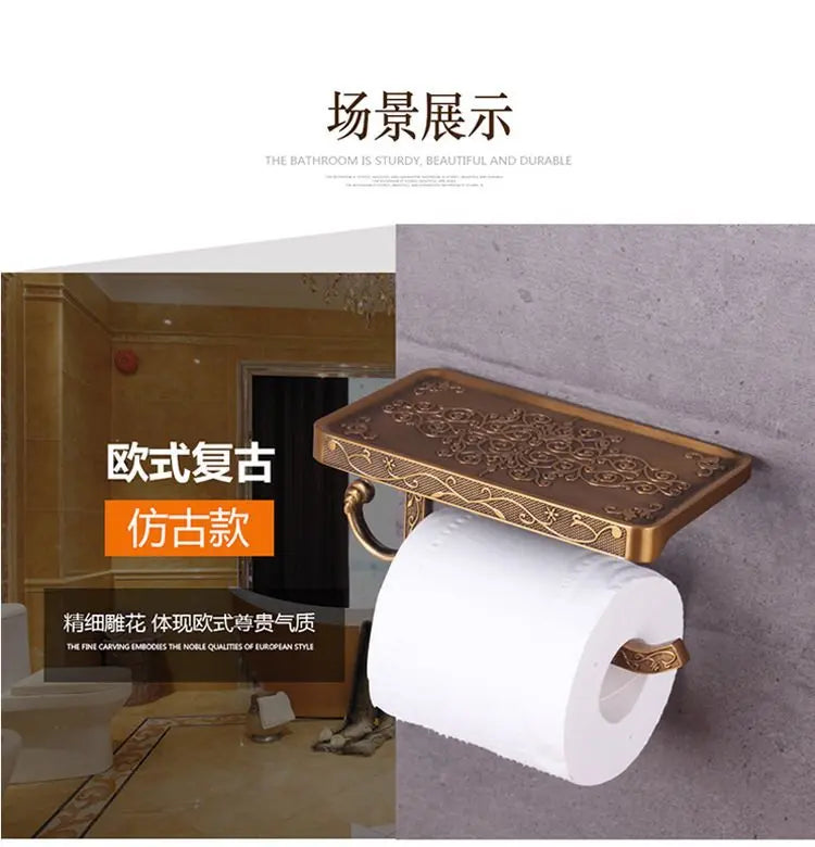 Bathroom Hardware Set  White Paper Mobile Phone Holder Space Aluminum Antique Roll Holder with Shelf Toilet Paper Box Wall Mount