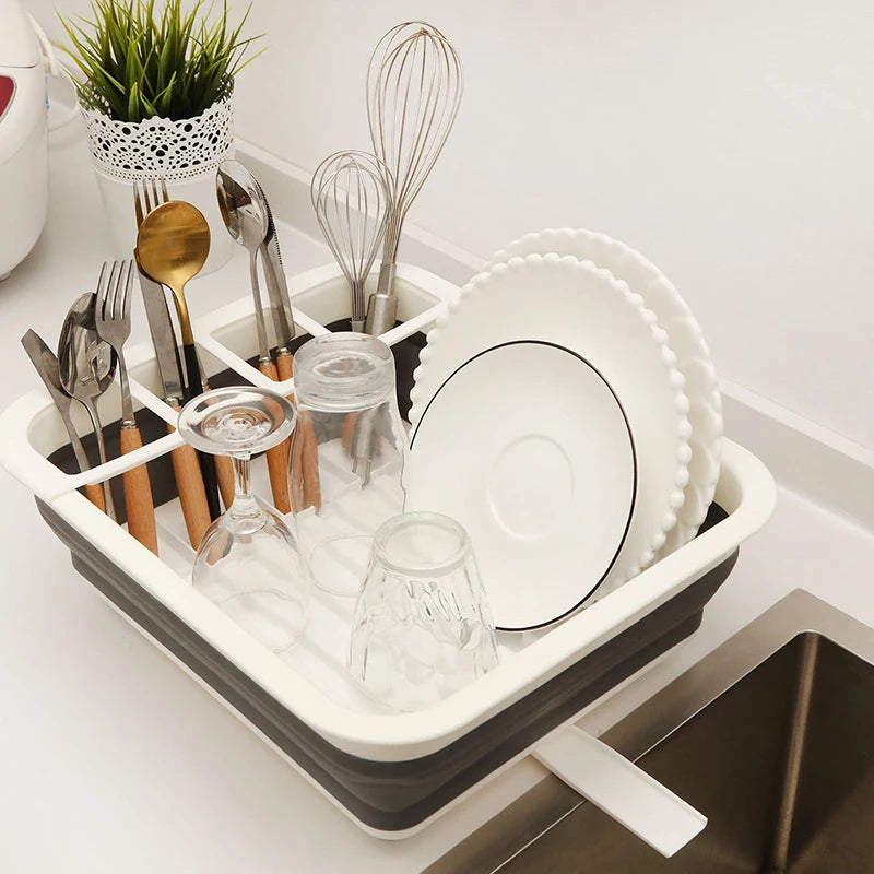 Collapsible Dish Drying Rack Foldable Dinnerware Drainer Organizer Tableware Plate Portable Drying Rack for  Kitchen Storage