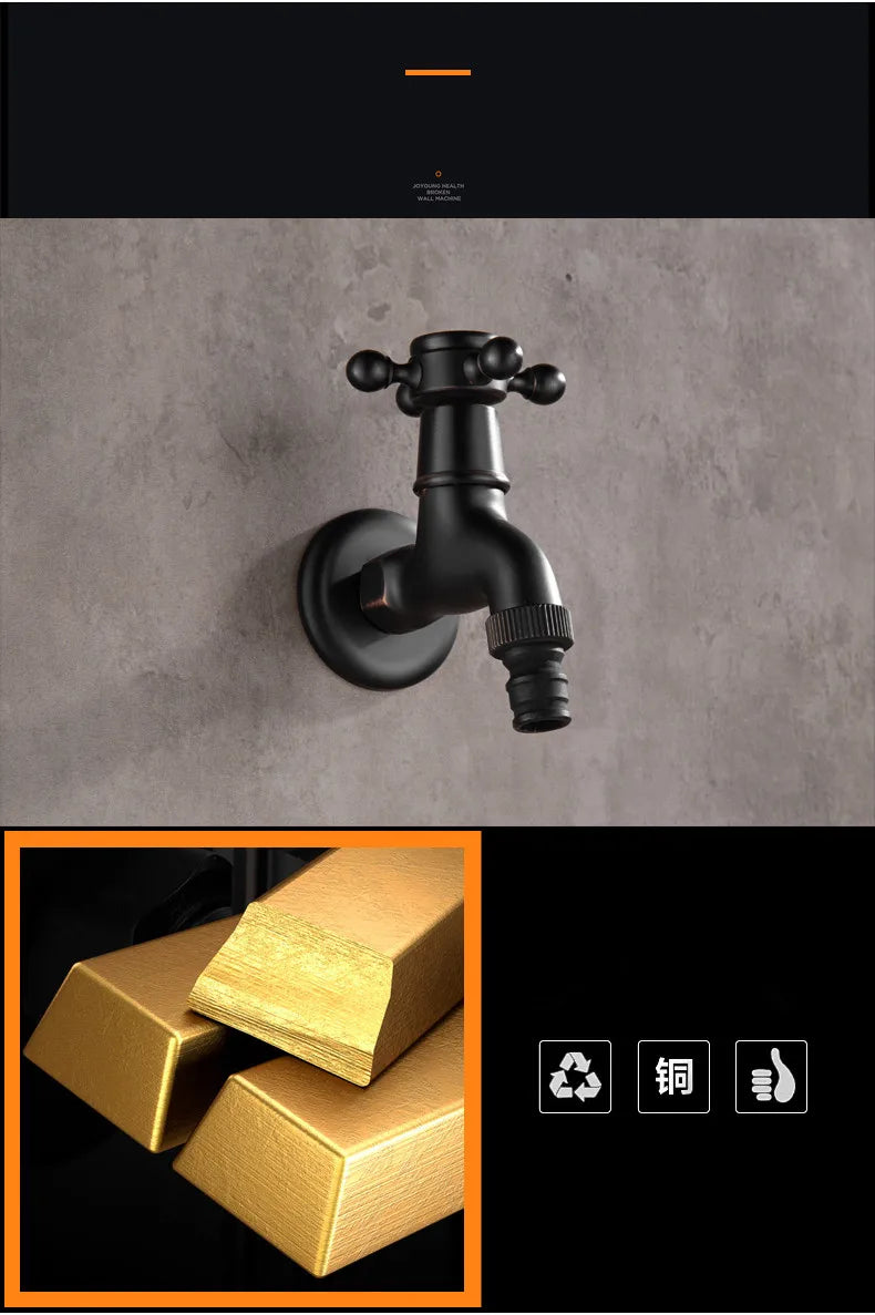 Bathroom Corner Washing Machine Faucet Black Bronze Single Cold Tap Outdoor Garden Wall Mounted Bibcock Tap Mop Pool Taps
