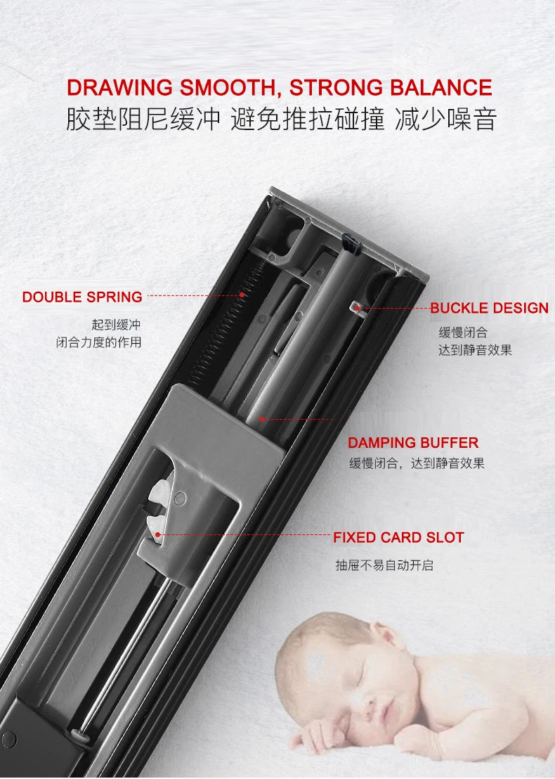 AOBT Stainless Steel Drawer Slide Soft Close Drawer 10"- 22" Track Rail Sliding Three-Section Cabinet Slides Furniture Hardware