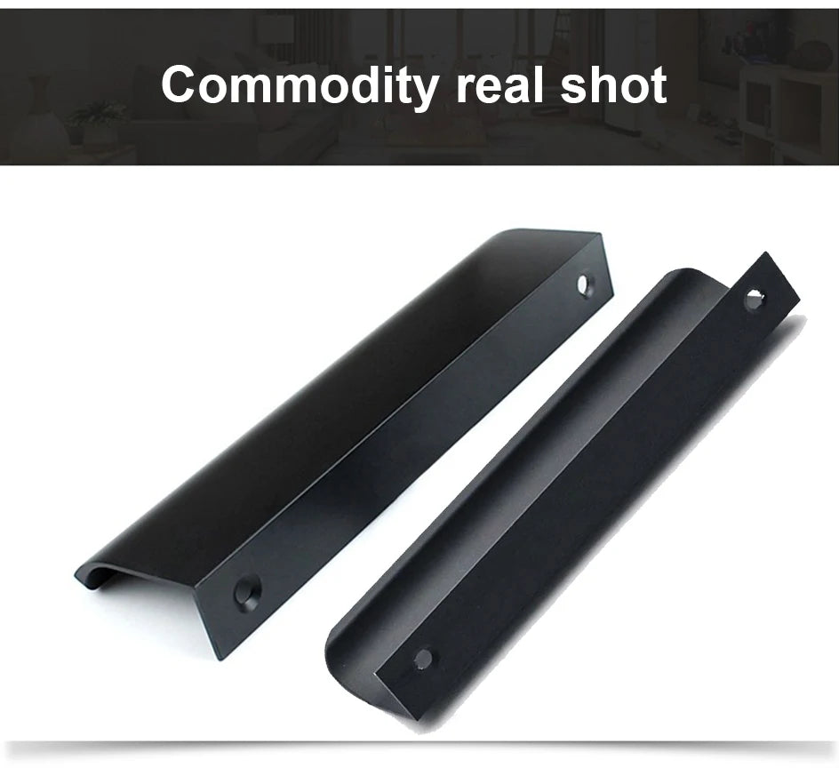 Hidden Furniture Drawer Handles Kitchen Cabinet Door Black Handle Aluminum Alloy Modern Style Finger Edge Wardrobe Pulls