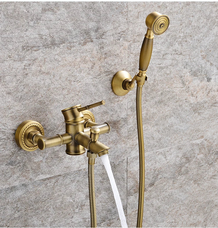 Bathroom Bamboo Bath Shower Faucets Set Bathtub Faucet Water Mixer Crane Tap Antique Bronze Finished with Hand Shower EL740