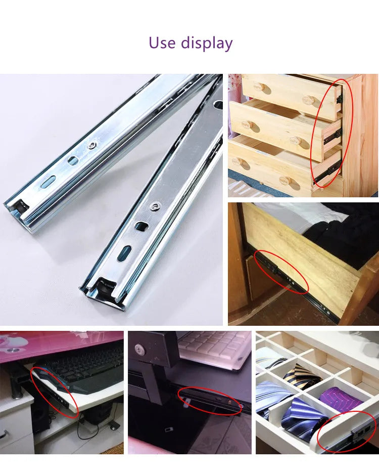 Width 27mm Drawer Track Guide Computer Desk Keyboard Tray Two Slides Mute Ball 2 Section Rail