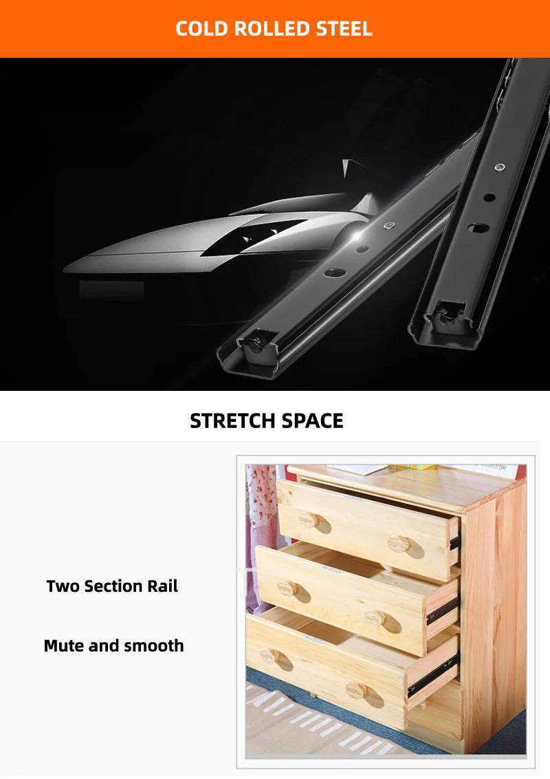 Drawer Rail 8~20Inch Cold Rolled Steel Drawer Slides Close Drawer Sliding Track Two-Section Cabinet Slides Furniture Hardware