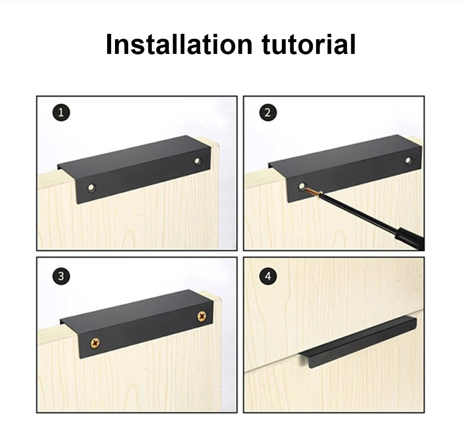 Hidden Furniture Drawer Handles Kitchen Cabinet Door Black Handle Aluminum Alloy Modern Style Finger Edge Wardrobe Pulls