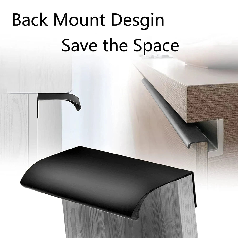 Hidden Furniture Drawer Handles Kitchen Cabinet Door Black Handle Aluminum Alloy Modern Style Finger Edge Wardrobe Pulls
