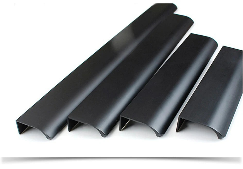 Hidden Furniture Drawer Handles Kitchen Cabinet Door Black Handle Aluminum Alloy Modern Style Finger Edge Wardrobe Pulls