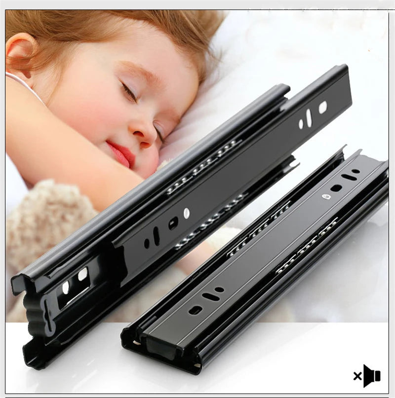 25cm-50cm Stainless Steel Cabinet Slides Soft Close Three-Section Drawer Rails Drawer Slides Buffer Damper Rails Hardware Slide