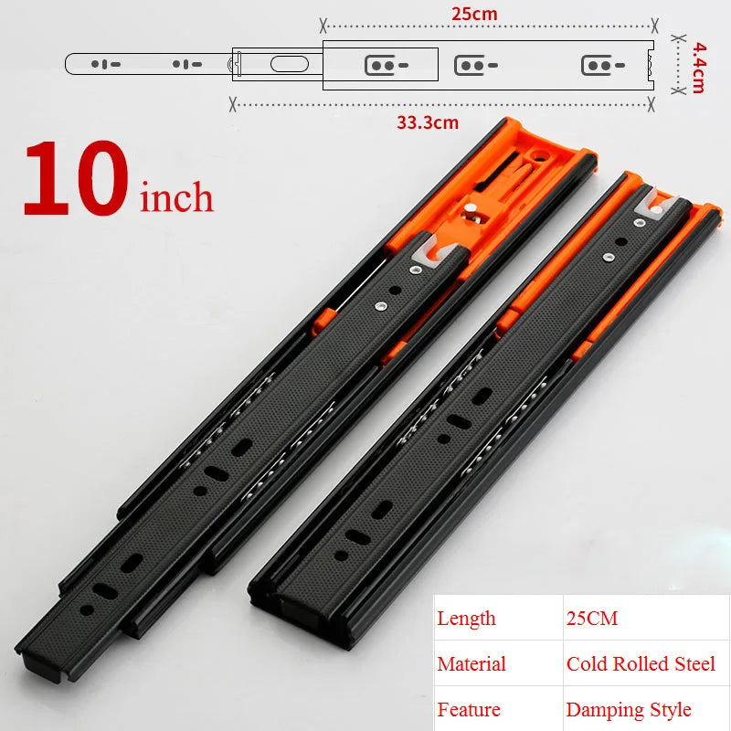 25cm-50cm Stainless Steel Cabinet Slides Soft Close Three-Section Drawer Rails Drawer Slides Buffer Damper Rails Hardware Slide