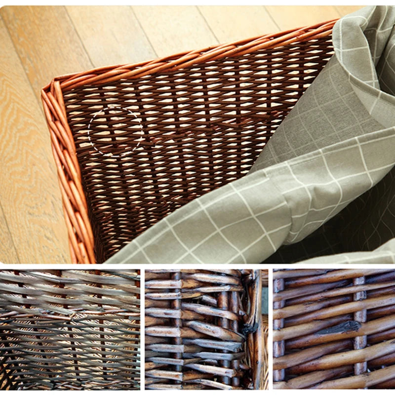 Willow Rattan Laundry Basket With Lid Dirty Laundry Storage Box Clothes Toy Storage Box Large 44x35x50cm