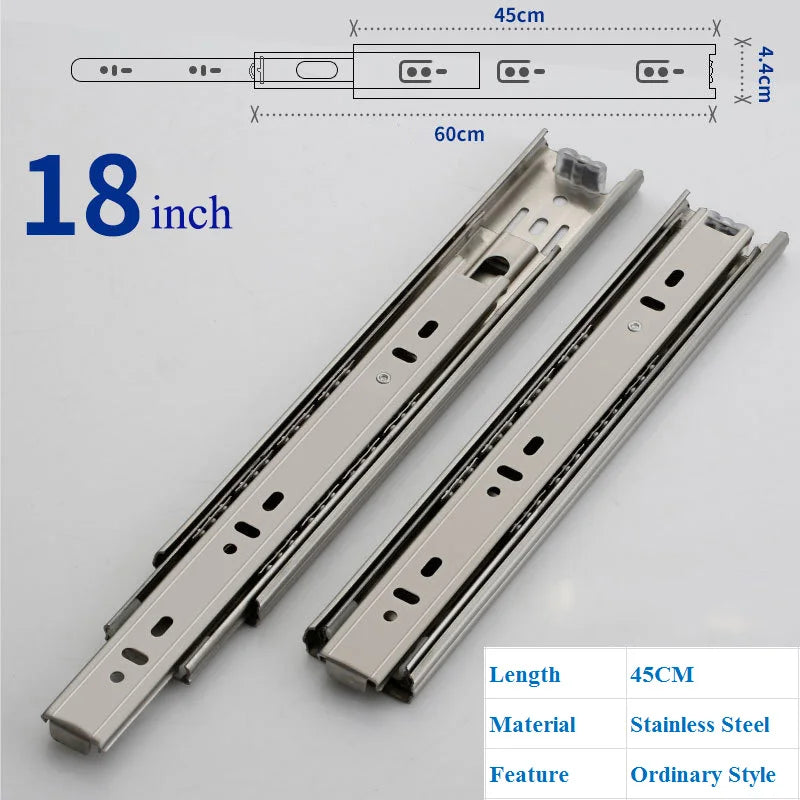 25cm-50cm Stainless Steel Cabinet Slides Soft Close Three-Section Drawer Rails Drawer Slides Buffer Damper Rails Hardware Slide