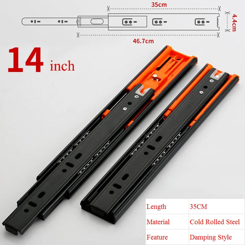25cm-50cm Stainless Steel Cabinet Slides Soft Close Three-Section Drawer Rails Drawer Slides Buffer Damper Rails Hardware Slide