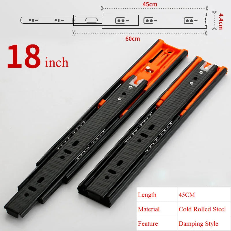 25cm-50cm Stainless Steel Cabinet Slides Soft Close Three-Section Drawer Rails Drawer Slides Buffer Damper Rails Hardware Slide