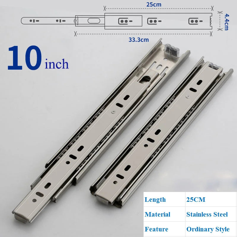 25cm-50cm Stainless Steel Cabinet Slides Soft Close Three-Section Drawer Rails Drawer Slides Buffer Damper Rails Hardware Slide