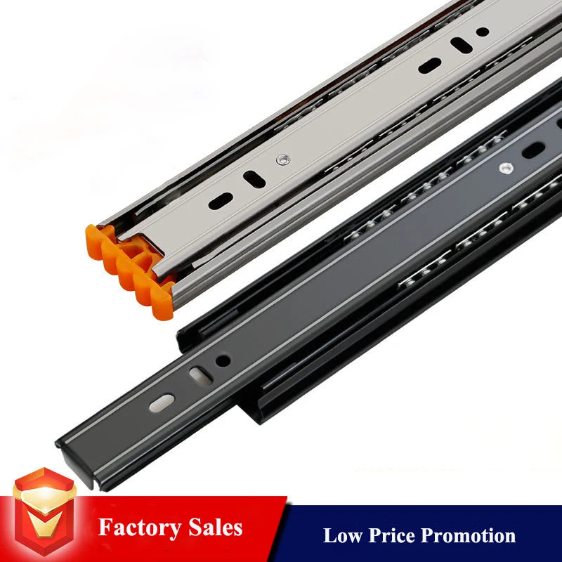 25cm-50cm Stainless Steel Cabinet Slides Soft Close Three-Section Drawer Rails Drawer Slides Buffer Damper Rails Hardware Slide