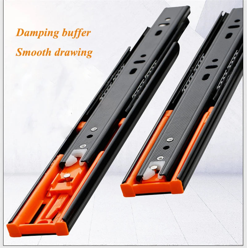 25cm-50cm Stainless Steel Cabinet Slides Soft Close Three-Section Drawer Rails Drawer Slides Buffer Damper Rails Hardware Slide