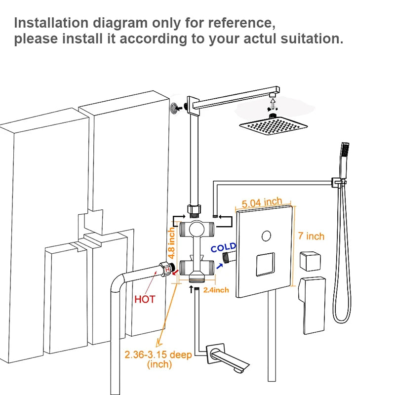 Brushed Nickel Brass Shower Faucet 2/3 Ways Shower Sets Rainfall Shower Head Mixers with Embed Box Bathroom Taps Hot Cold Water