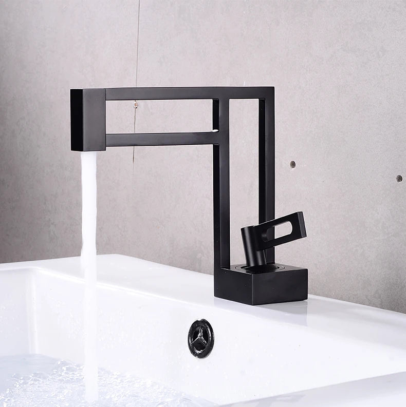 BAKALA Modern Basin Faucets Black Sink Mixer Taps Brass Bathroom Taps Square Vessel Sink Faucet Black Basin Mixer Cold Hot Water