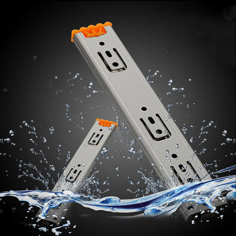 25cm-50cm Stainless Steel Cabinet Slides Soft Close Three-Section Drawer Rails Drawer Slides Buffer Damper Rails Hardware Slide