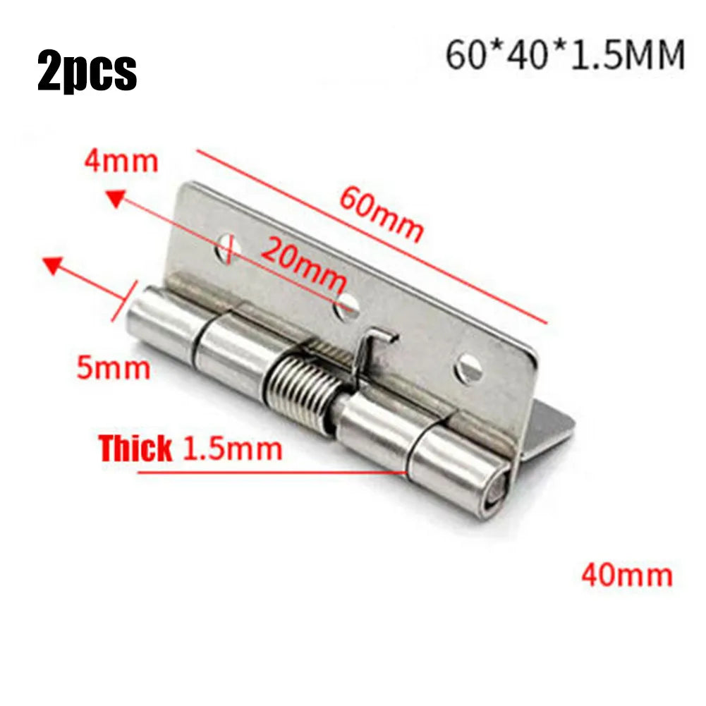 2pcs 1/1.5/2/3Inch Silver Spring Door Hinge Stainless Steel Self Closing Design Windows Cabinets Boxes Household Hardware