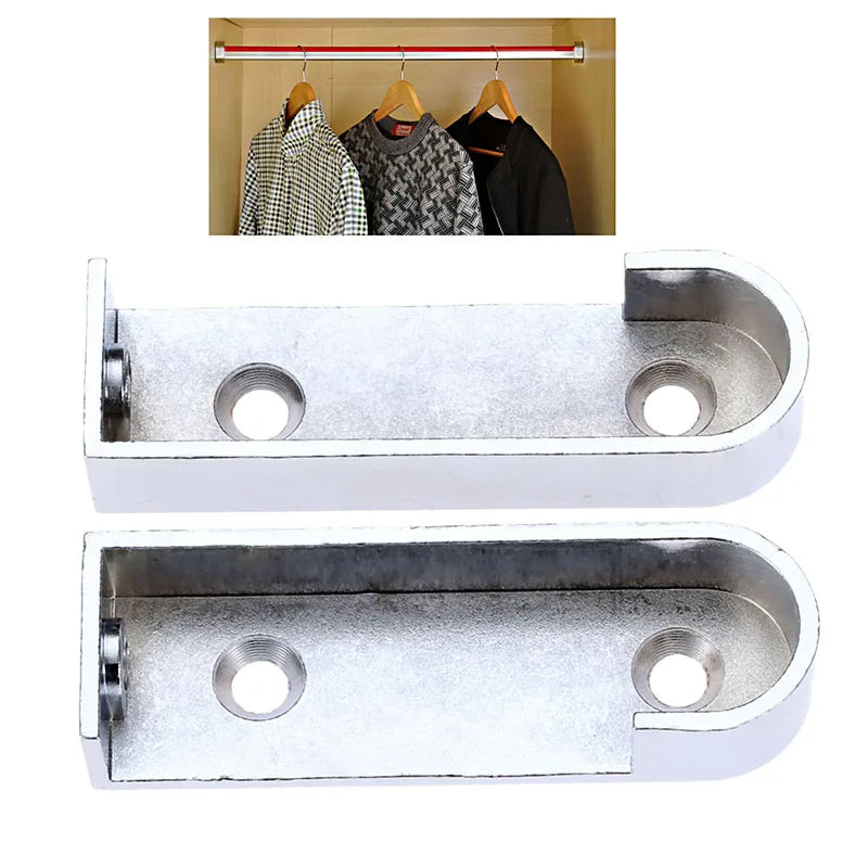2Pcs Zinc Alloy Oval Wardrobe Rail Bracket Wall Mounted 16 mm Hanging Rod End Supports Closet Tube Pipe Brackets