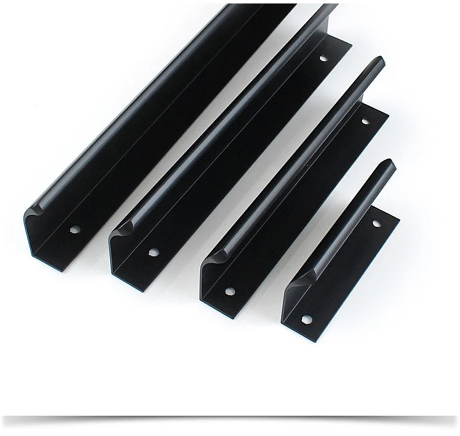 Hidden Furniture Drawer Handles Kitchen Cabinet Door Black Handle Aluminum Alloy Modern Style Finger Edge Wardrobe Pulls