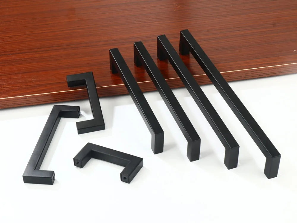 Modern Black Cabinet Handle Square Closet Drawer Cupboard Pulls Bathroom Cabinet Handles Furniture  Stainless Steel Door Knob