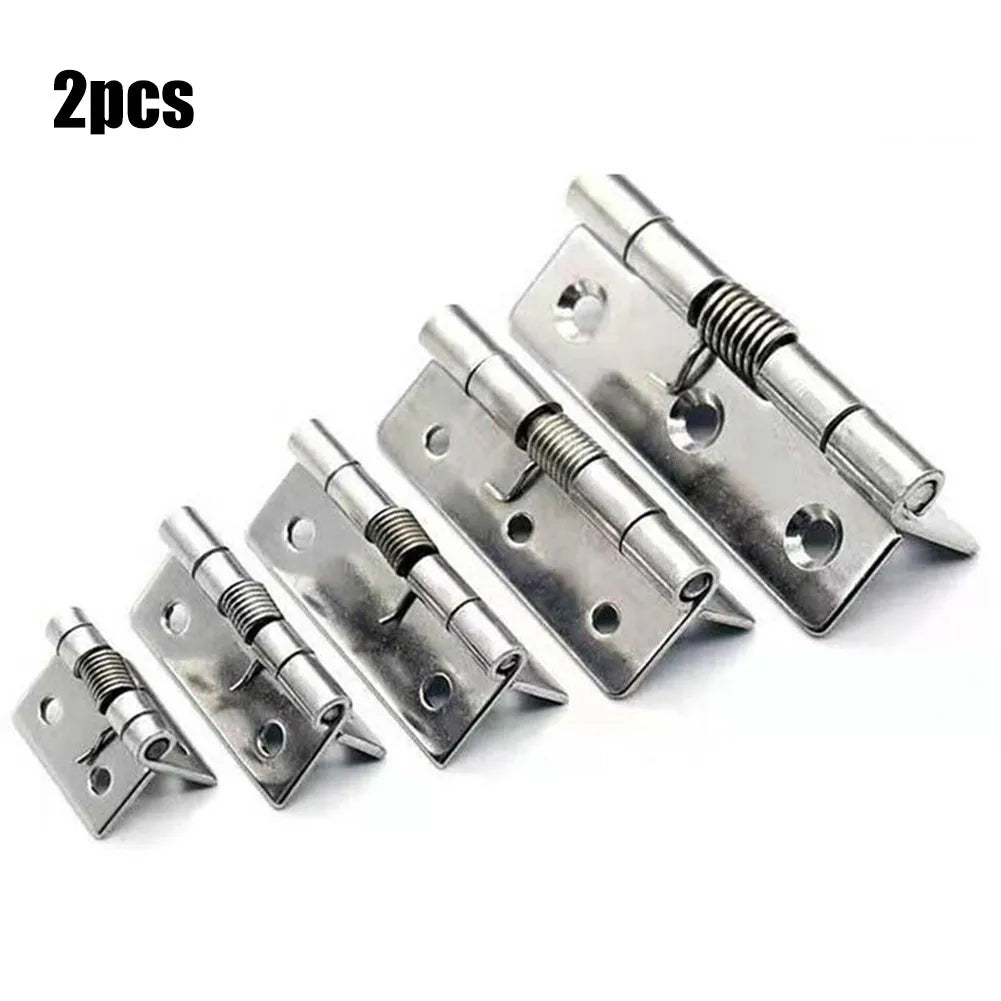 2pcs 1/1.5/2/3Inch Silver Spring Door Hinge Stainless Steel Self Closing Design Windows Cabinets Boxes Household Hardware