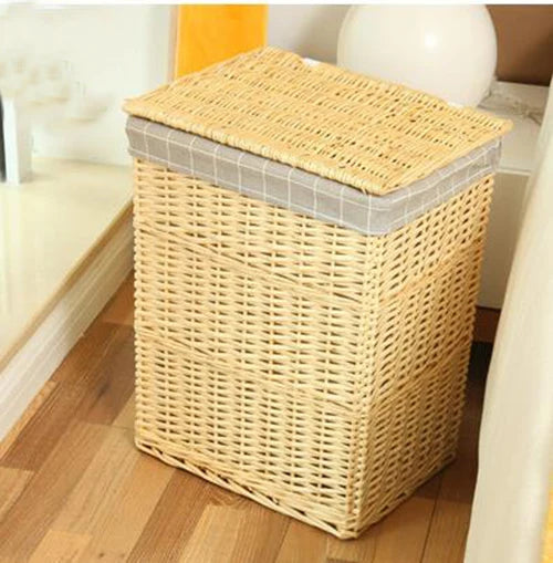 Willow Rattan Laundry Basket With Lid Dirty Laundry Storage Box Clothes Toy Storage Box Large 44x35x50cm