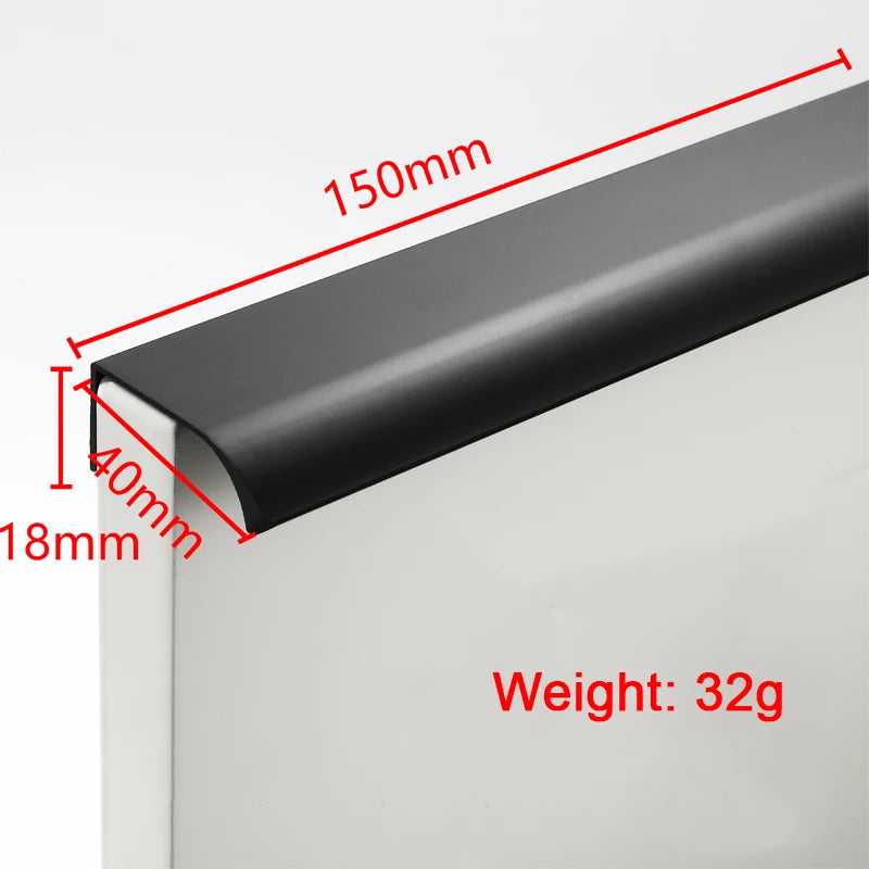 Hidden Furniture Drawer Handles Kitchen Cabinet Door Black Handle Aluminum Alloy Modern Style Finger Edge Wardrobe Pulls