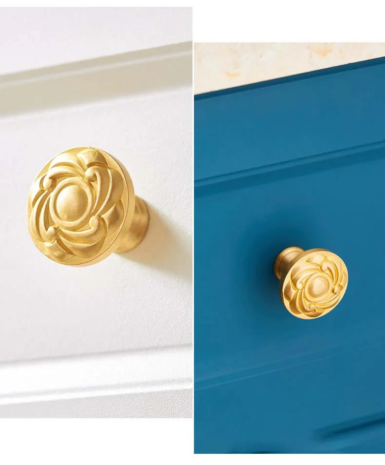 Solid Brass Door Handle Light Luxury Simple Gold European Drawer Kitchen Shoe Cabinet Wardrobe Handles Bedroom Decor Gold Knobs