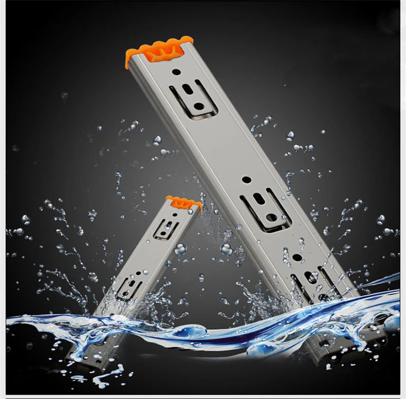 25cm-50cm Stainless Steel Cabinet Slides Soft Close Three-Section Drawer Rails Drawer Slides Buffer Damper Rails Hardware Slide