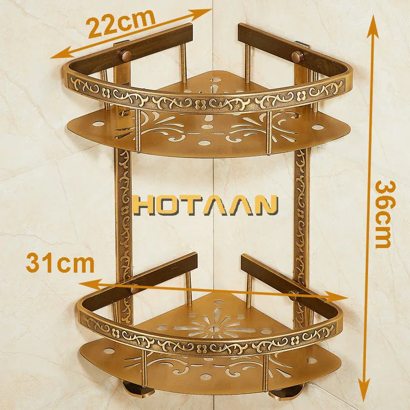Bathroom shelf antique aluminum double layer bathroom corner shelf bathroom holder showeroom basket bathroom accessories