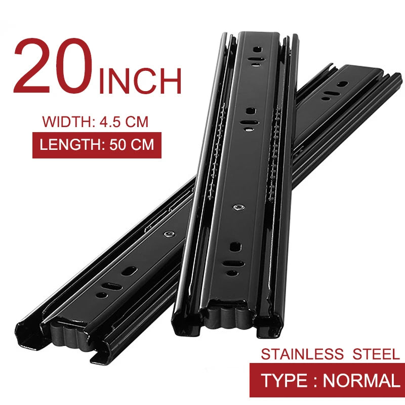 AOBT Stainless Steel Drawer Slide Soft Close Drawer 10"- 22" Track Rail Sliding Three-Section Cabinet Slides Furniture Hardware
