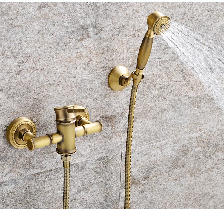 Bathroom Bamboo Bath Shower Faucets Set Bathtub Faucet Water Mixer Crane Tap Antique Bronze Finished with Hand Shower EL740
