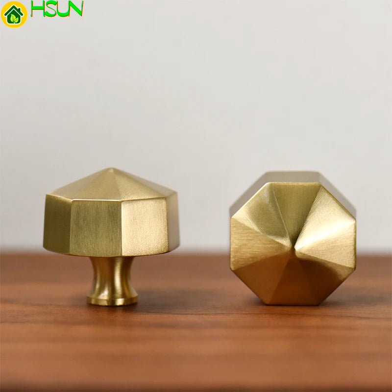 Gold Hexagon Cabinet Handle Modern Furniture Cabinet Knobs Solid Brass Modern Cupboard Closet Drawer Handle Pulls